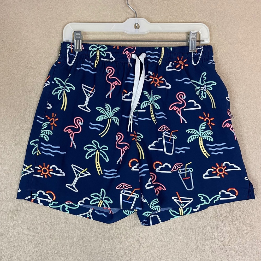 Chubbies‎ Navy Neon Flamingo Palm Tree Cocktail Swim Trunks Mens Medium